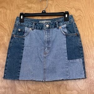Top Shop Moto Denim Patchwork Mini Skirt 6